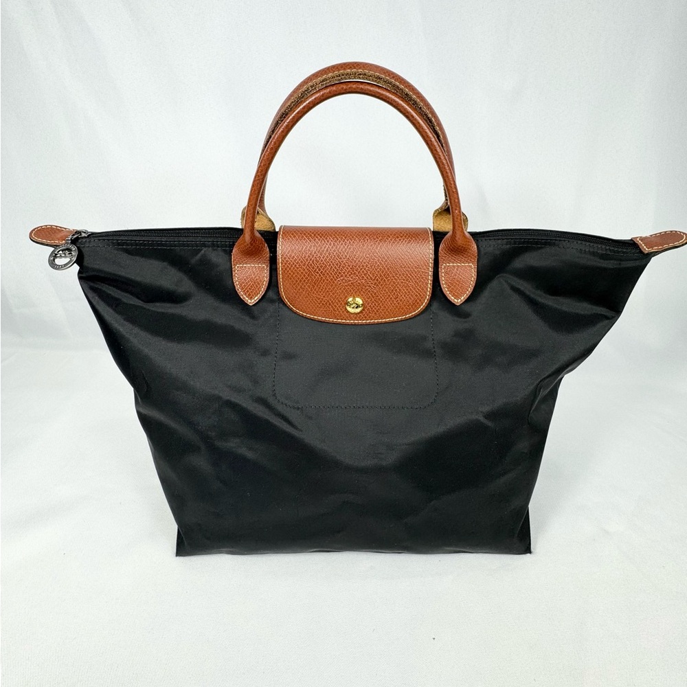 Longchamp Le Pliage Black Nylon/Leather Large Tote
